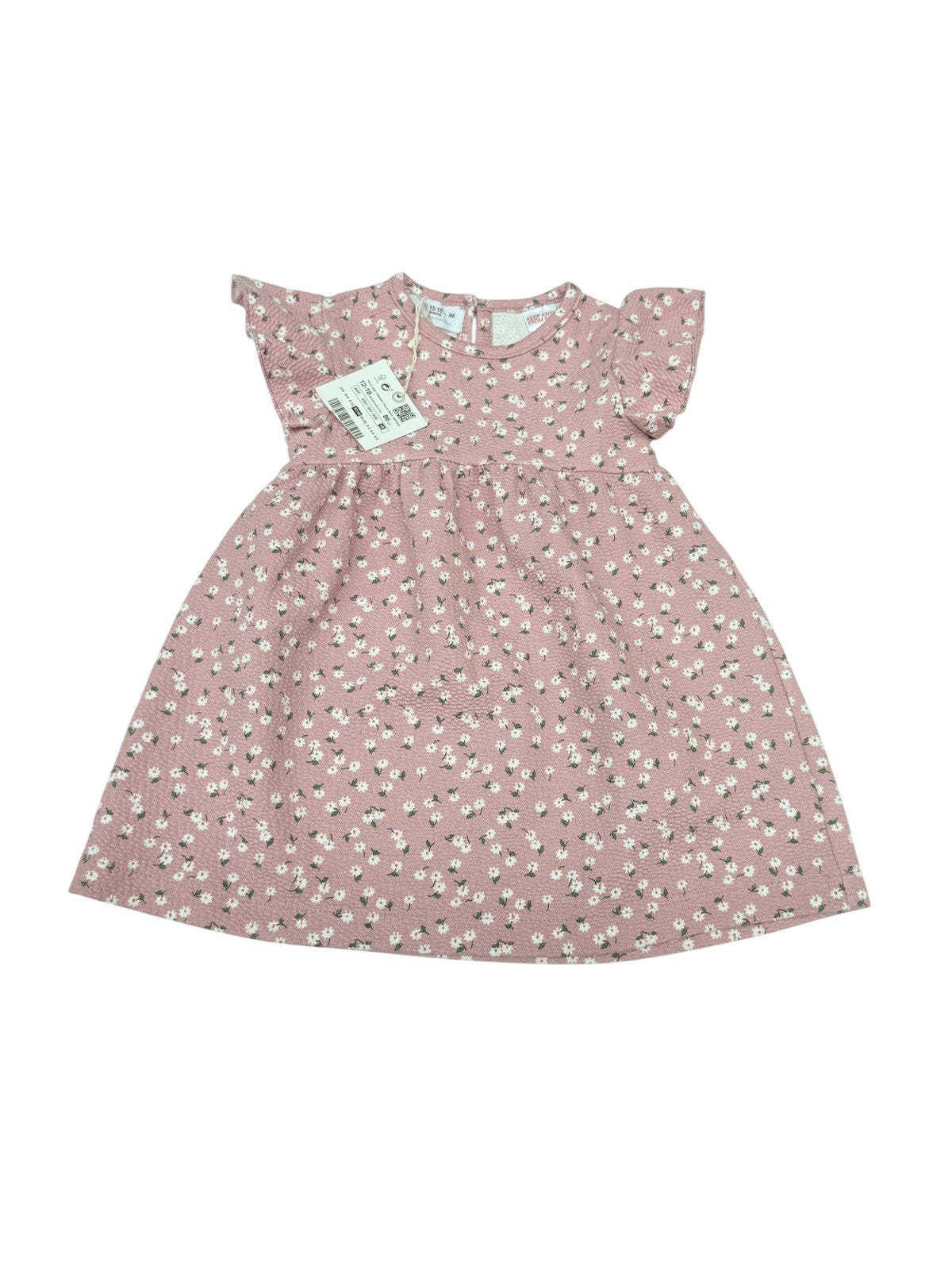NWT - Zara Pink Floral Textured Dress 12-18M