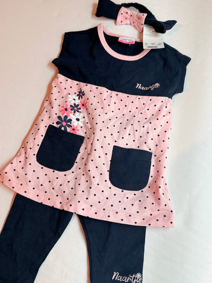 NWT - naartjie Polka Dot Tunic Legging Headband Set 12-18