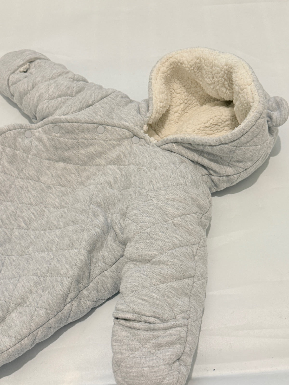 First Wish Gray Quilted Snowsuit 0-3M