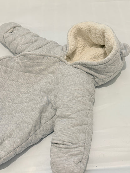 First Wish Gray Quilted Snowsuit 0-3M