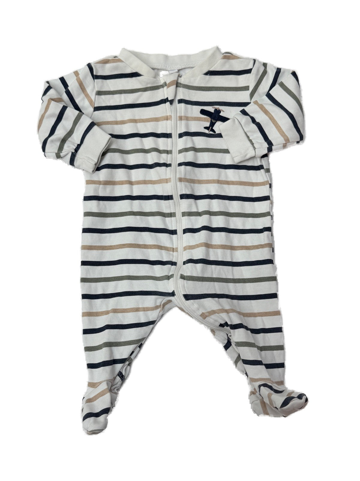 Pekkie Striped Airplane Footed Sleeper 3M