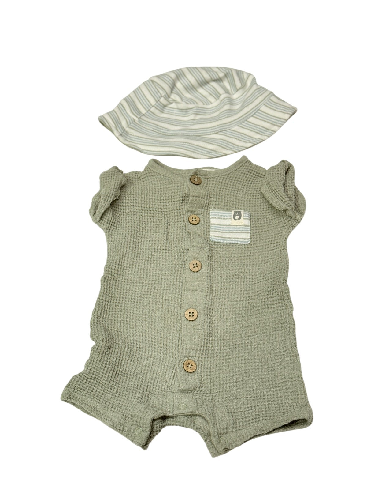 Rabbit + Bear Organic Romper & Hat Set 6-9M