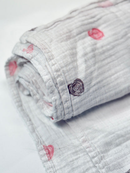 Rose et Chocolat White Rose Print Swaddle Blanket