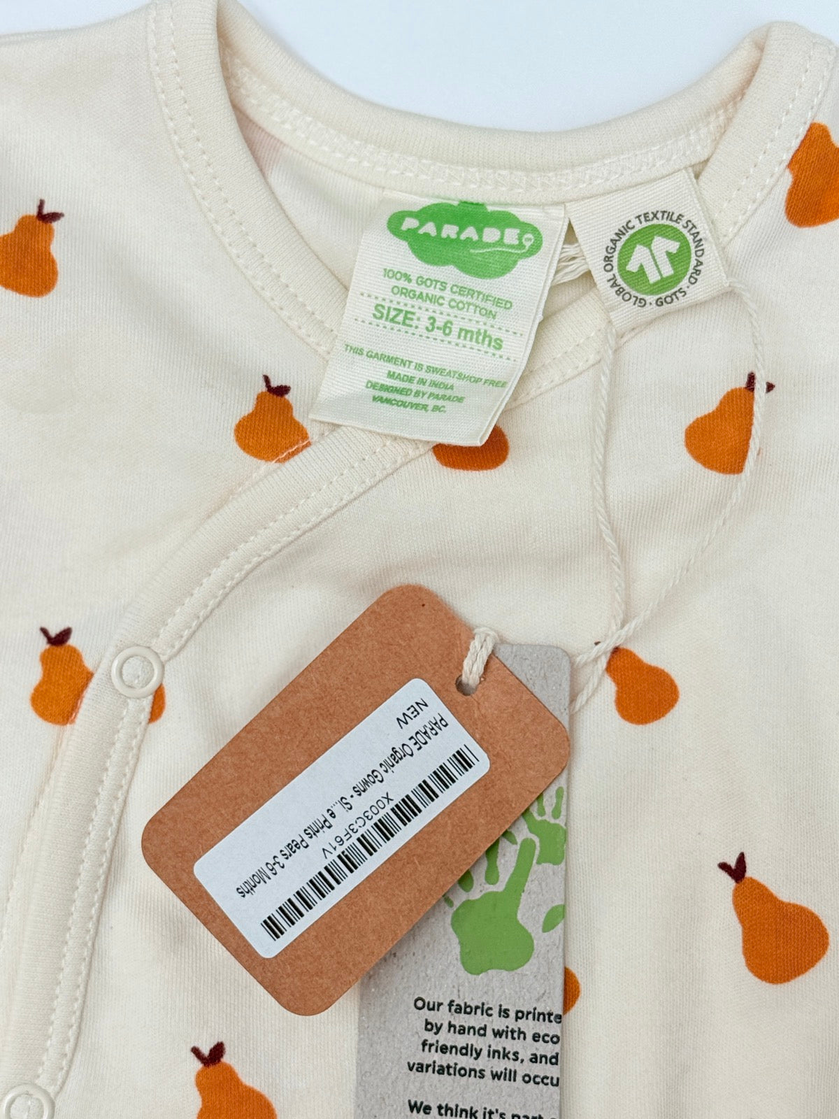 Parade Organic Pear Print Sleeper Gown 3-6M