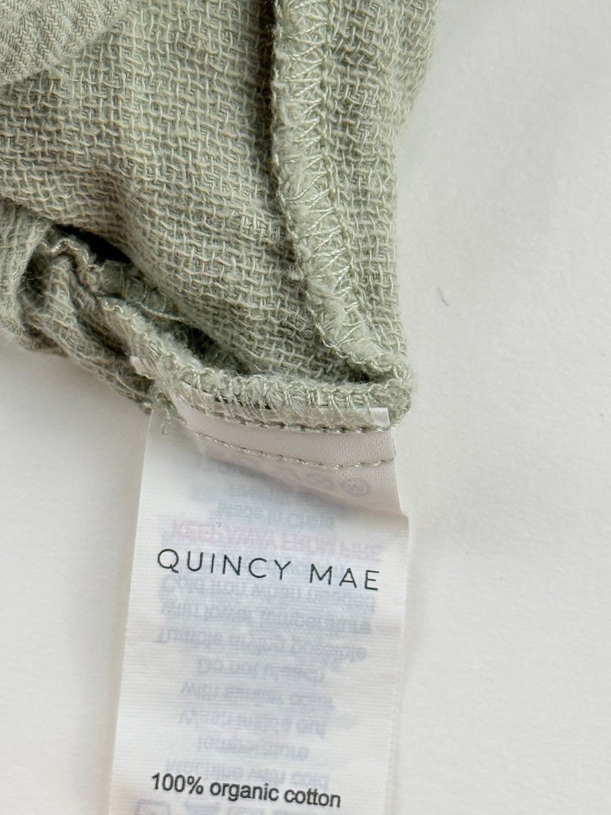 Quincy Mae Sage Green Muslin Romper 0-3M