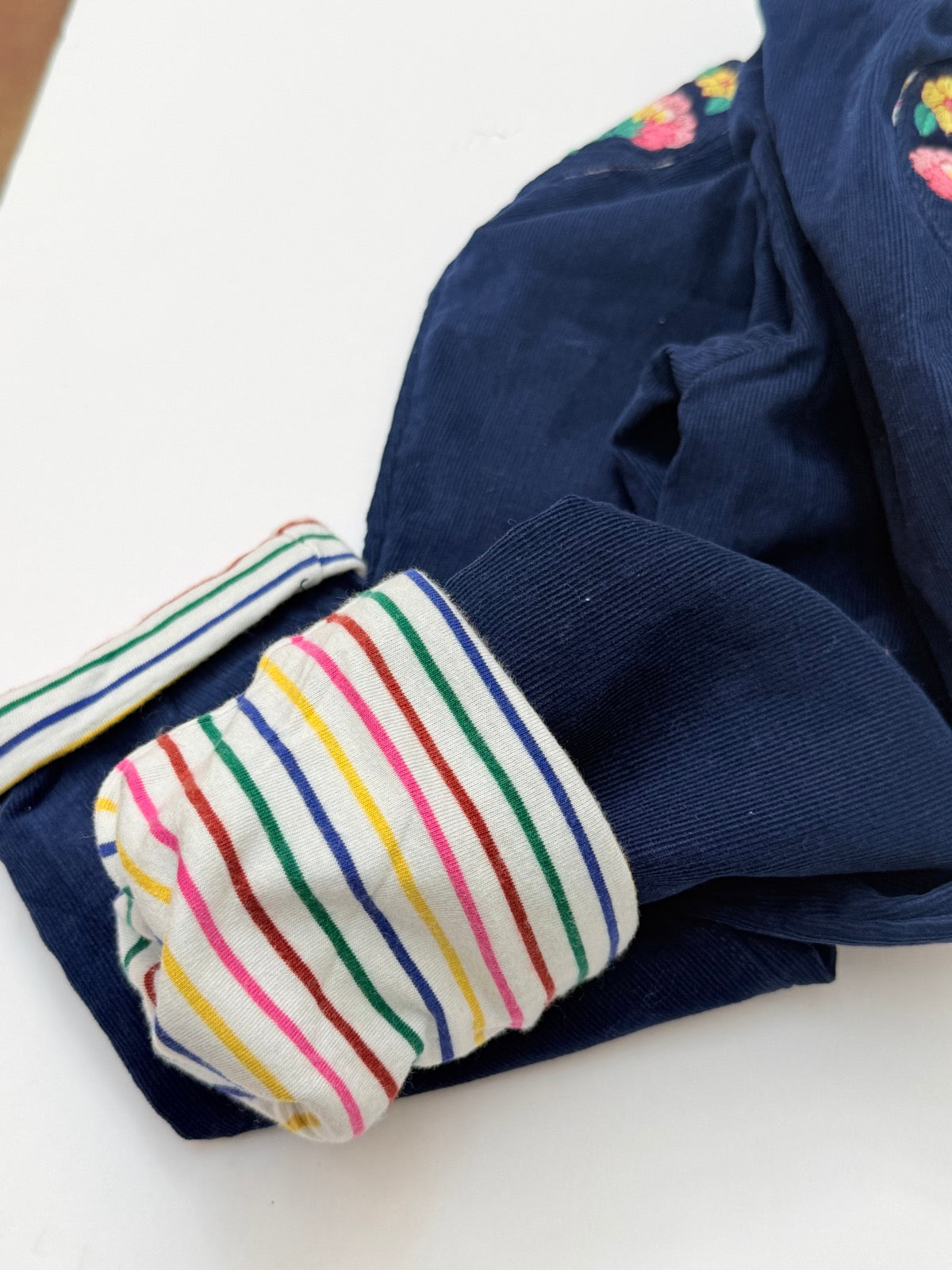 Mini Boden Lined Navy Corduroy Embroidered Floral Pants 4Y