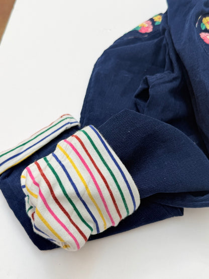 Mini Boden Lined Navy Corduroy Embroidered Floral Pants 4Y