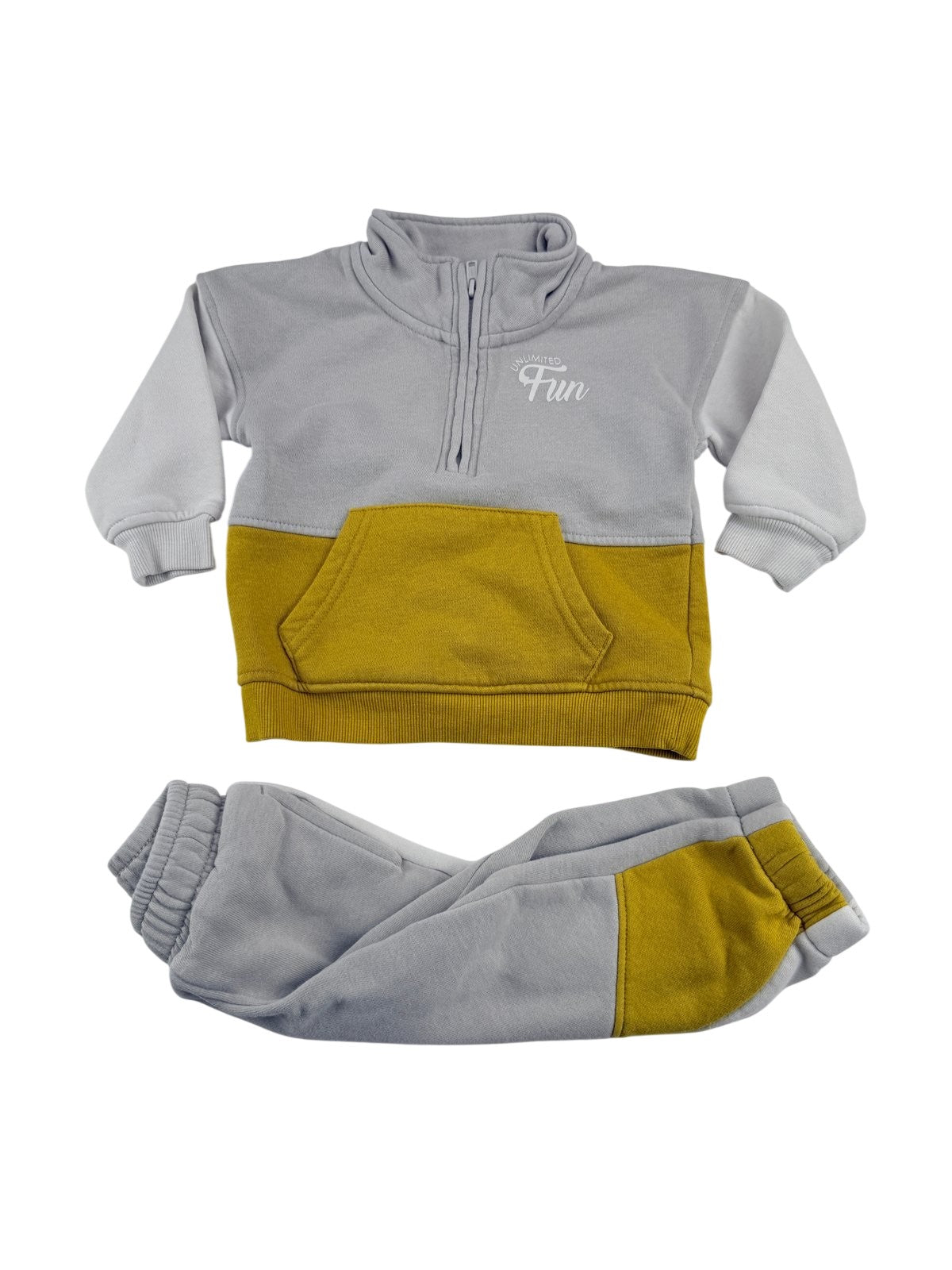 George Baby Gray Yellow Quarter-Zip Set 12M