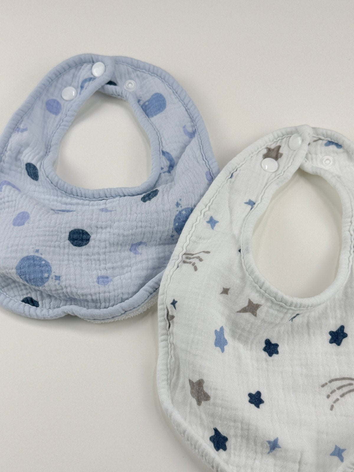 Baby Muslin Snap Bibs Blue Stars Planets 2-Pack 0-6M