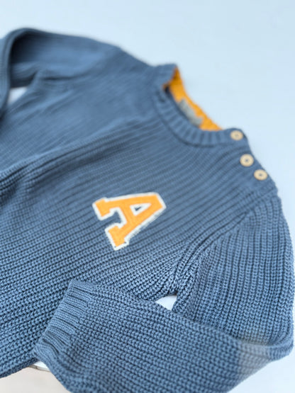 Bout'Chou Blue Knit Sweater Letter A 3T