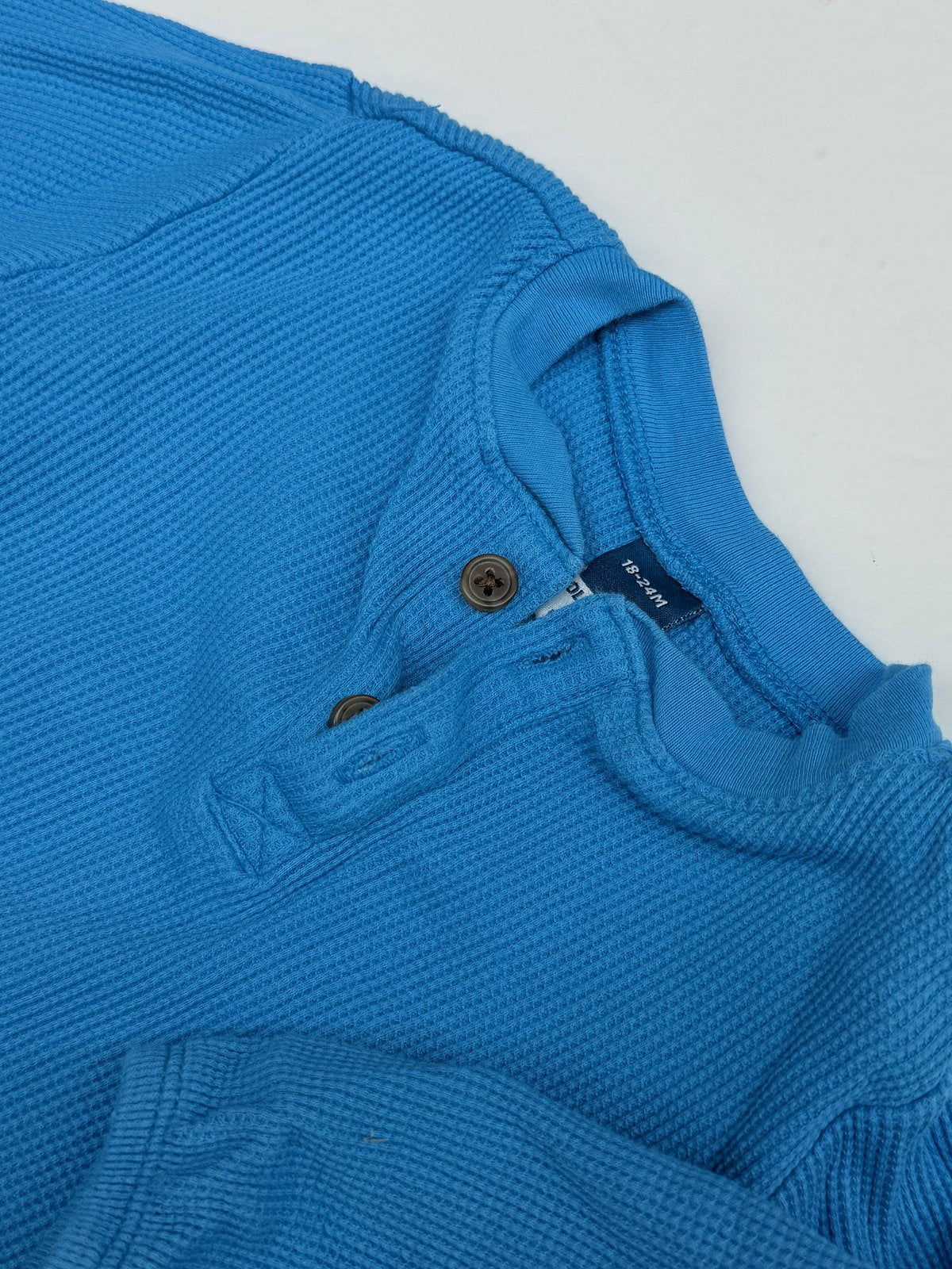 Old Navy Blue Waffle Knit Henley Romper 18-24M