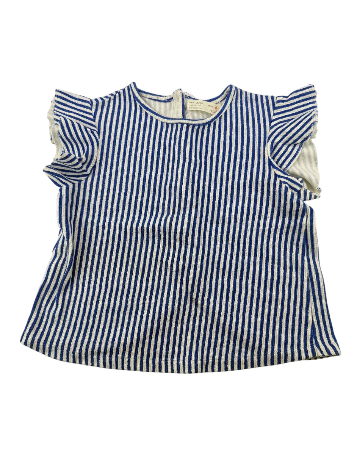Zara Girls Blue Striped Flutter Sleeve Top Size 8