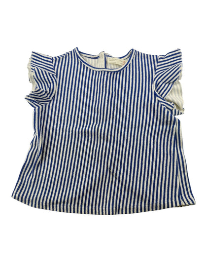 Zara Girls Blue Striped Flutter Sleeve Top Size 8