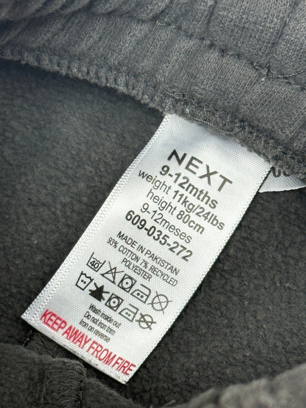 Next Charcoal Fleece Joggers 9-12M