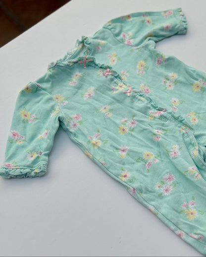 Little Me Mint Floral Footed Sleeper 3M