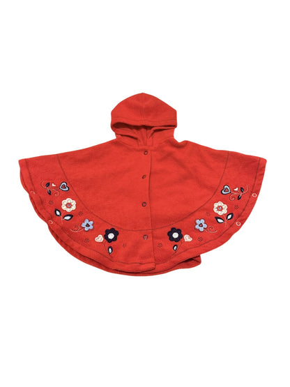 Vitamins Baby Red Fleece Floral Hooded Poncho 1-3Y