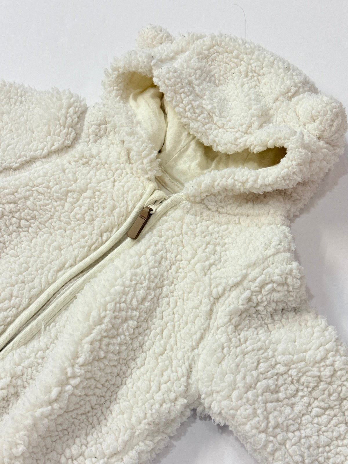 H&M Bear Fleece Hooded Pramsuit 6-9M
