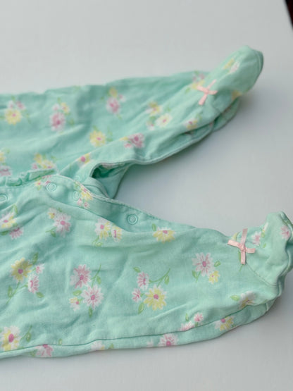 Little Me Mint Floral Footed Sleeper 3M