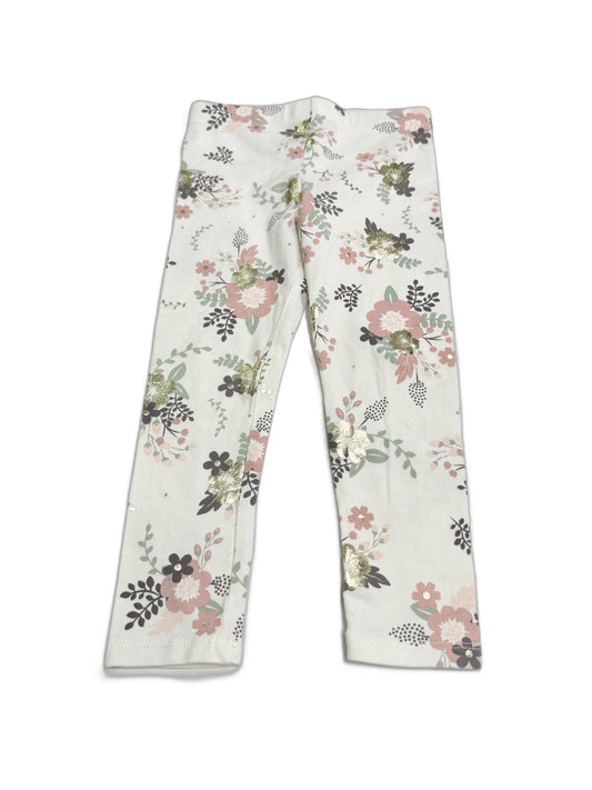 Floral Print White Leggings 2T