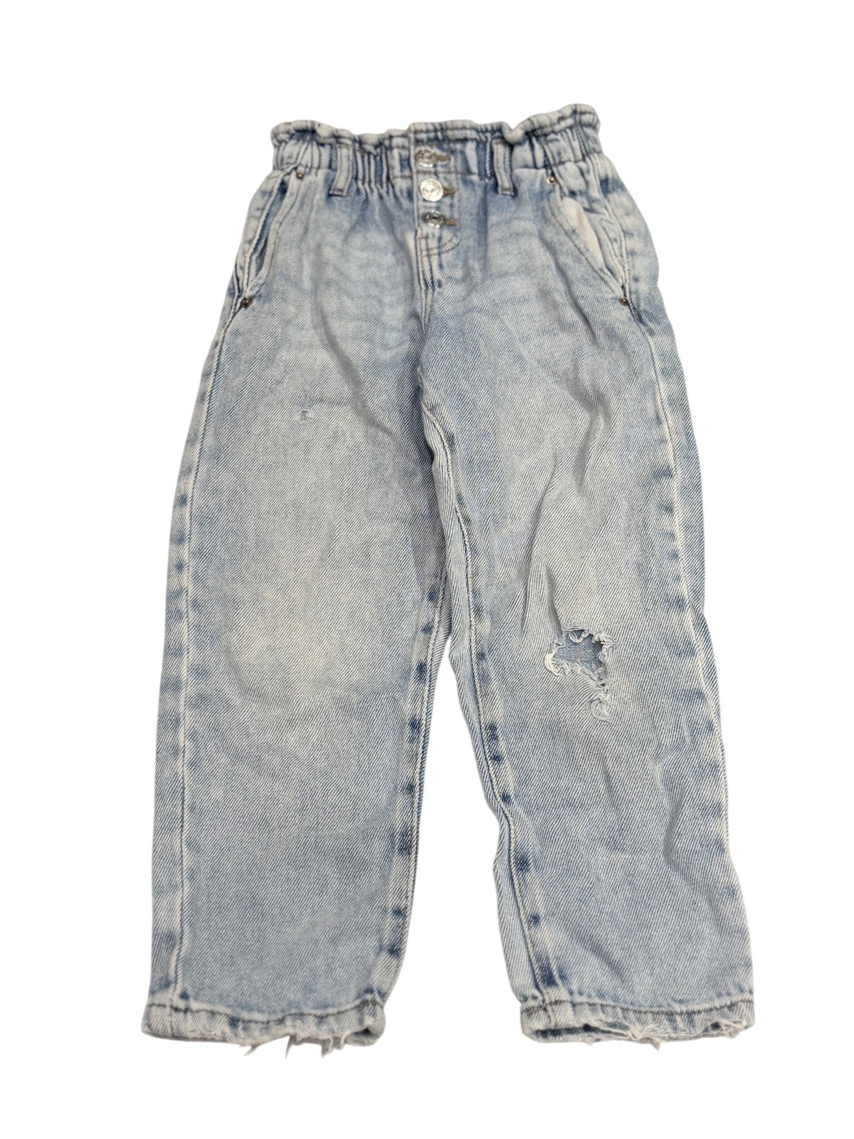 Zara Light Wash Distressed Paperbag Jeans 4-5Y
