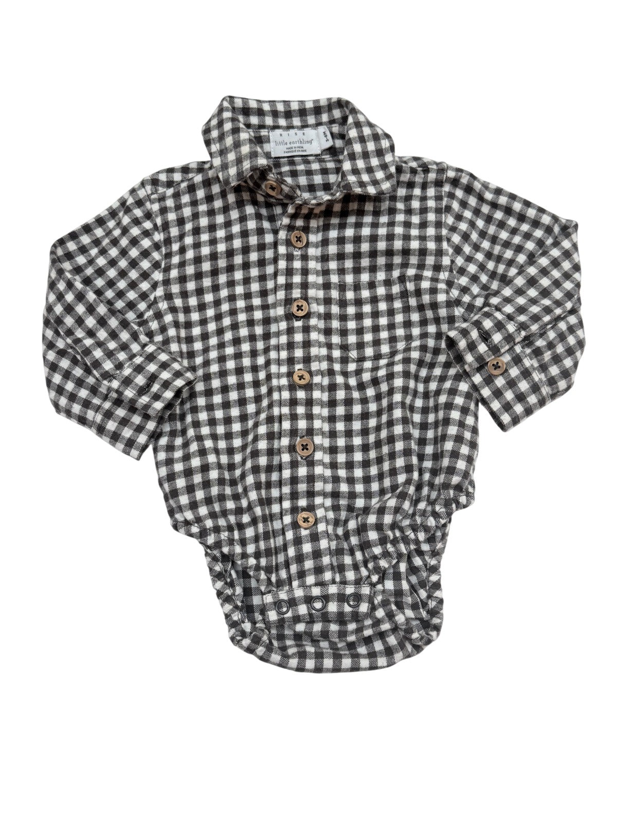 Rise Little Earthling Gingham Flannel Bodysuit 3-6M