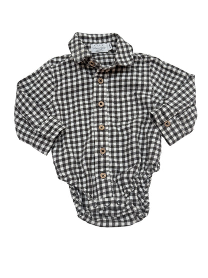 Rise Little Earthling Gingham Flannel Bodysuit 3-6M