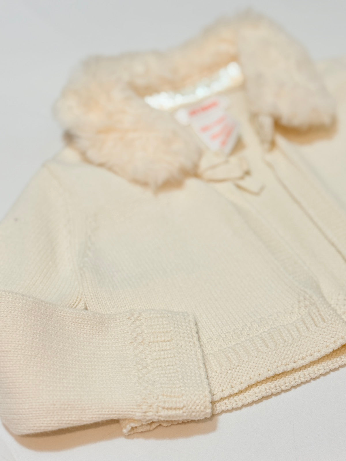 Joe Fresh Cream Knit Cardigan Faux Fur 12-18m