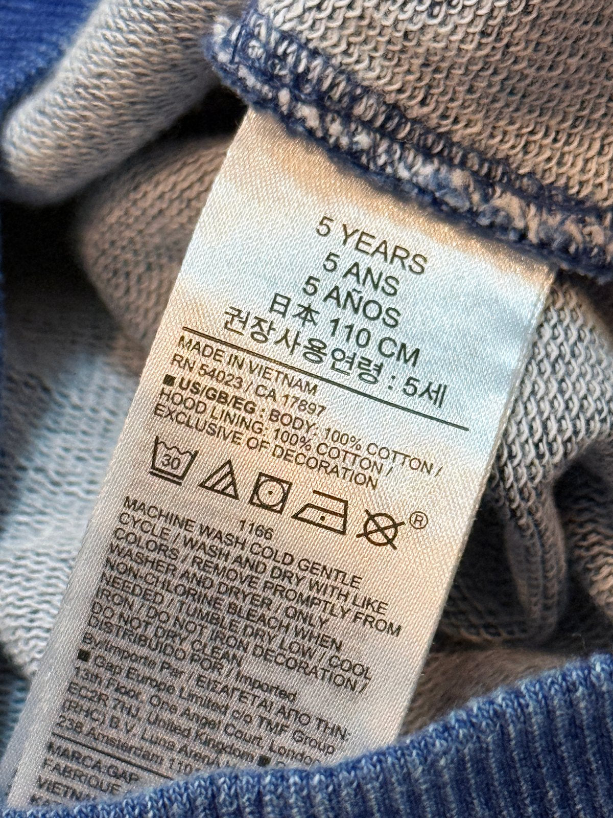 baby Gap Indigo Zip-Up Hoodie 5 Years