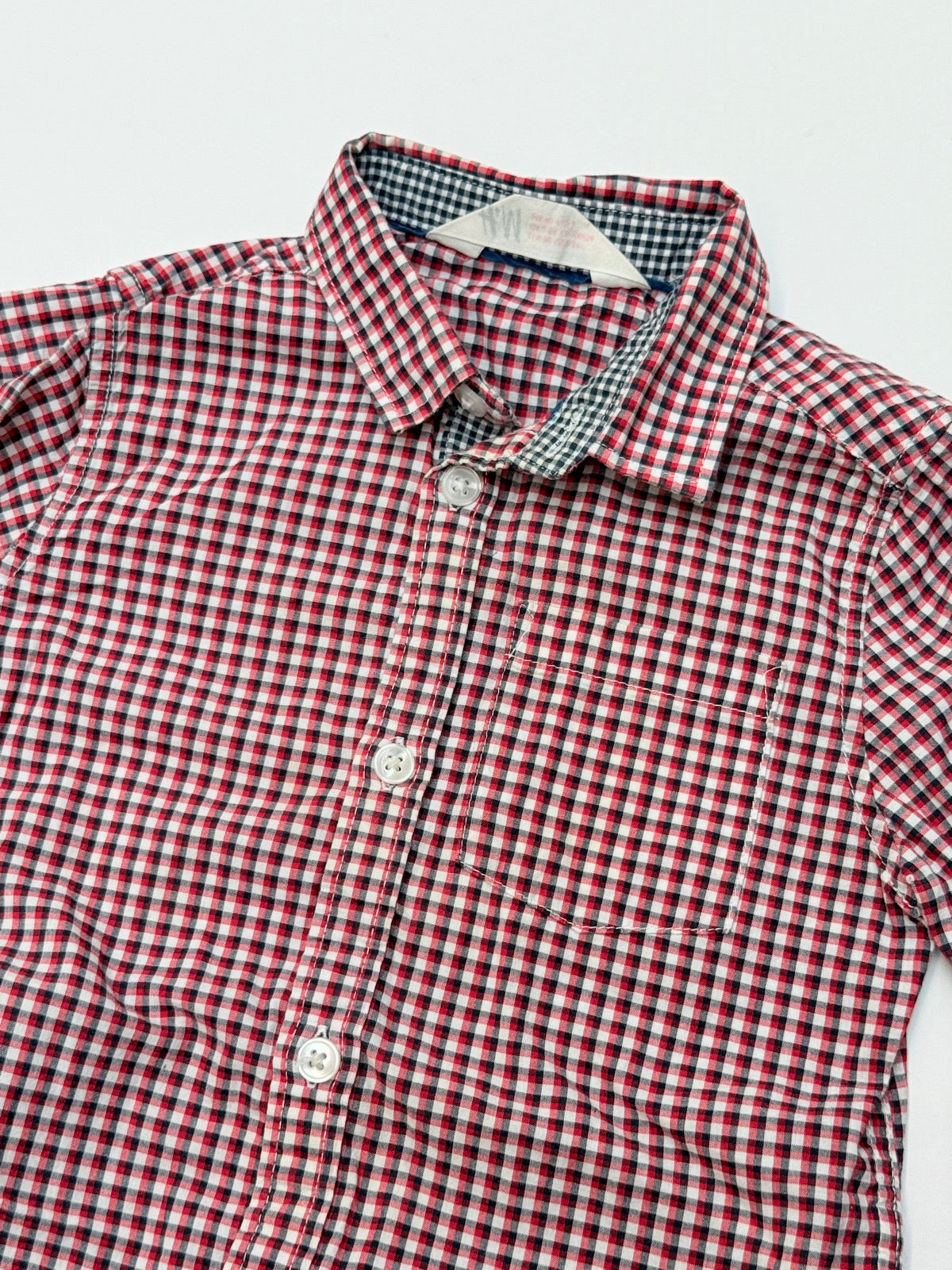 H&M Red Plaid Button-Up Shirt 2-3Y