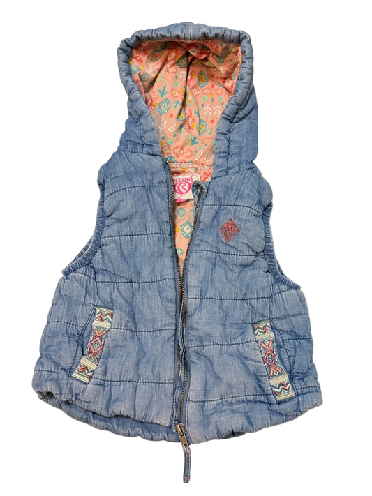 Piping Hot Denim Puffer Vest Hooded Size 4