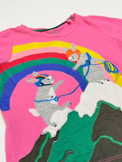 Mini Boden Rainbow Mountain Climbing Bunny T-Shirt 3-4Y