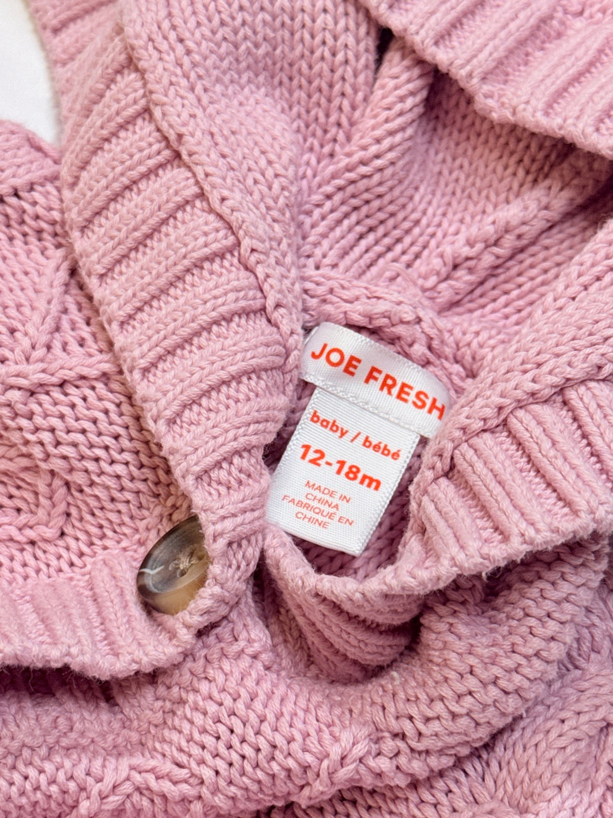 Joe Fresh Pink Knit Hooded Cardigan 12-18m