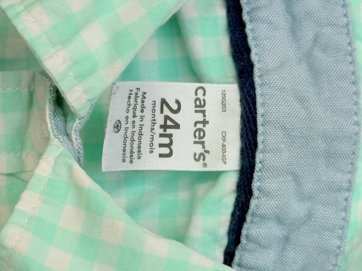 Carter's Mint Gingham Button-Up Bodysuit 24M