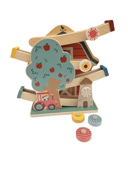 Wooden Farm Theme Ball Ramp Racer Toy