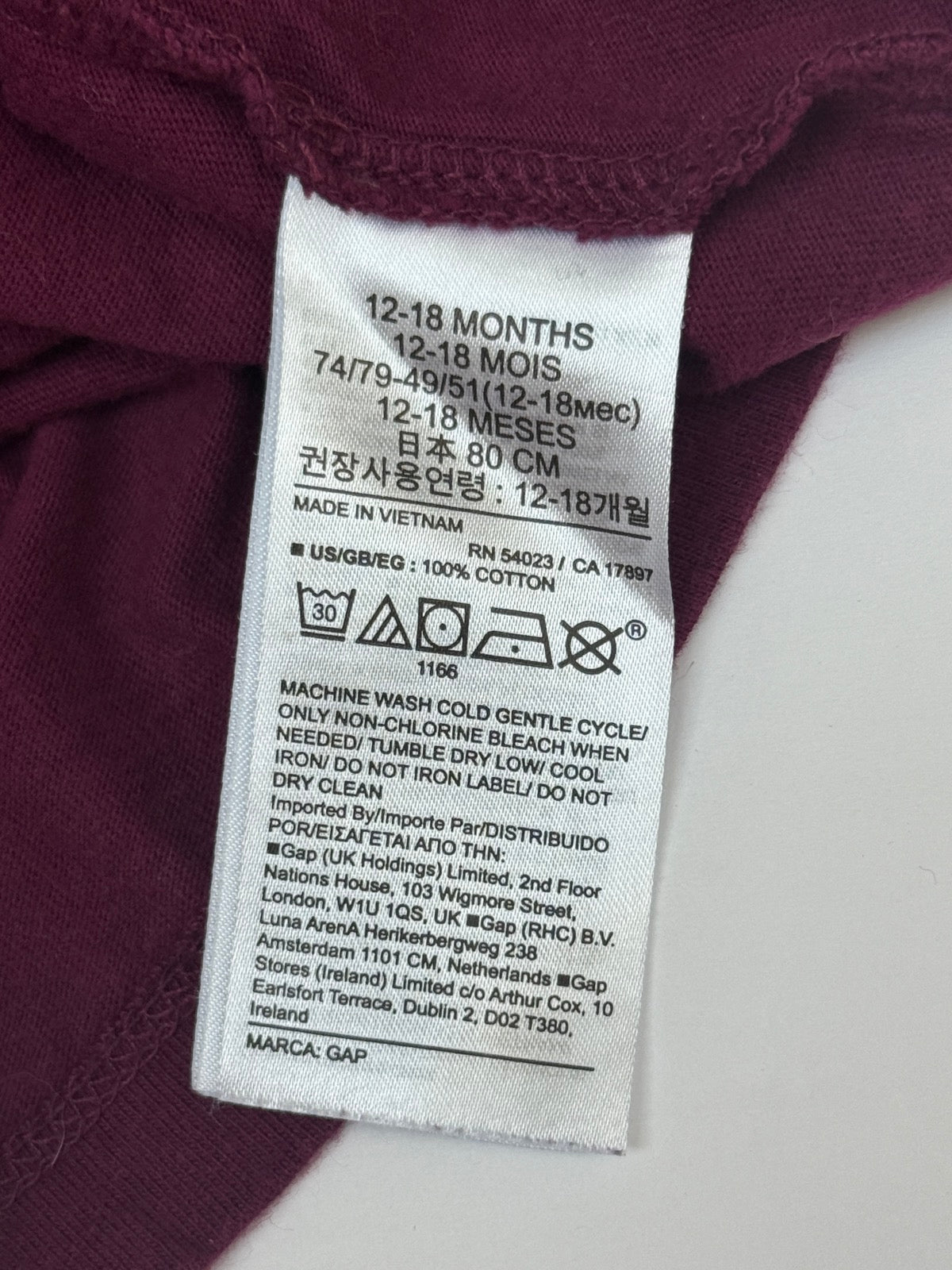 Gap Maroon Pocket T-Shirt 12-18M