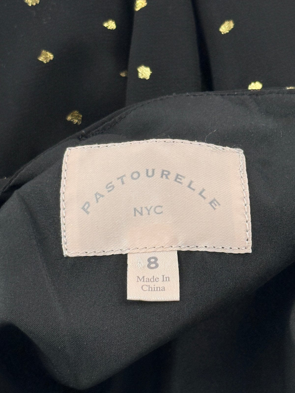 Pastourelle NYC Black Gold Dot Dress Size 8