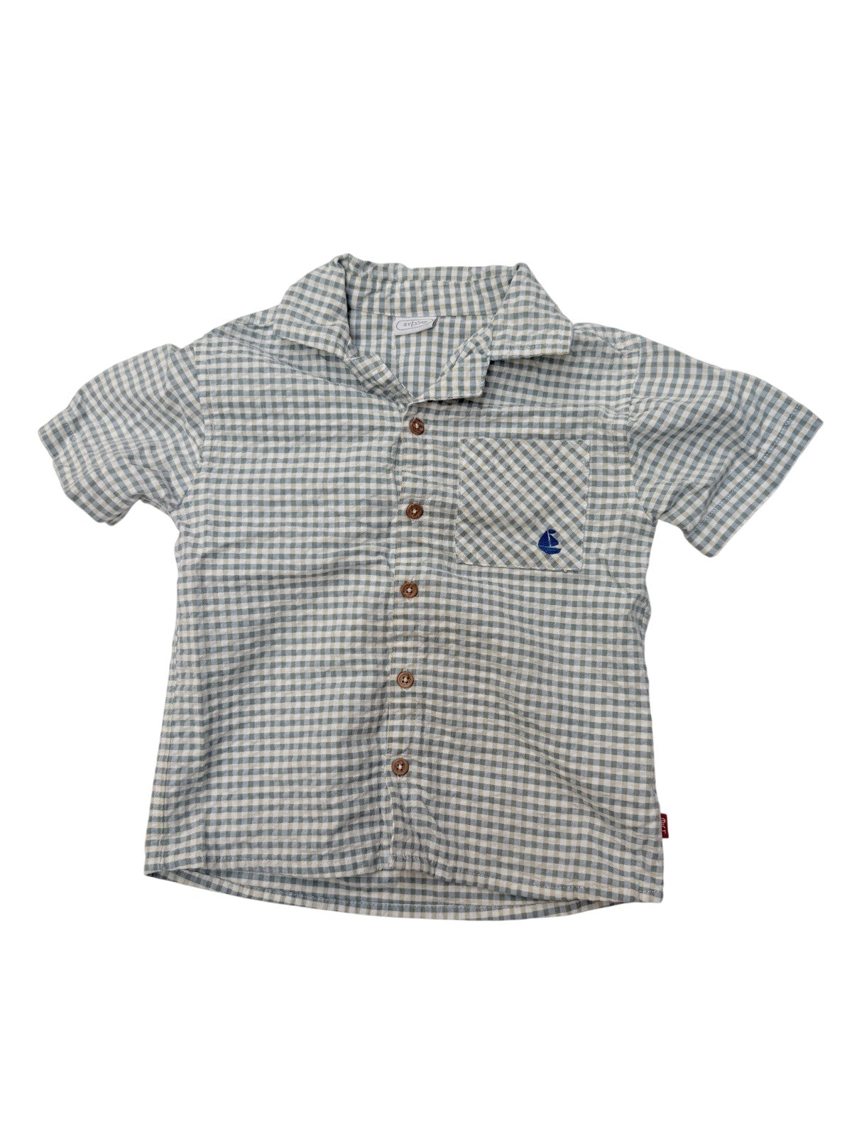 Shilav Gingham Sailboat Button-Up Shirt 4Y