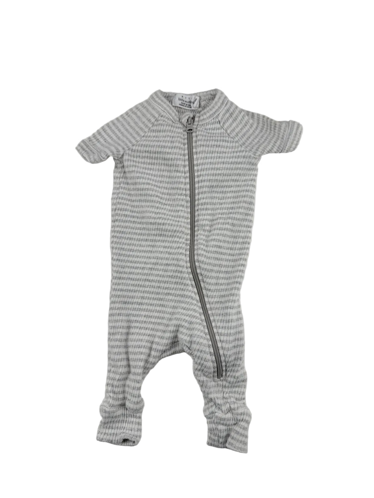 Rise Little Earthling Gray Striped Romper 0-3M