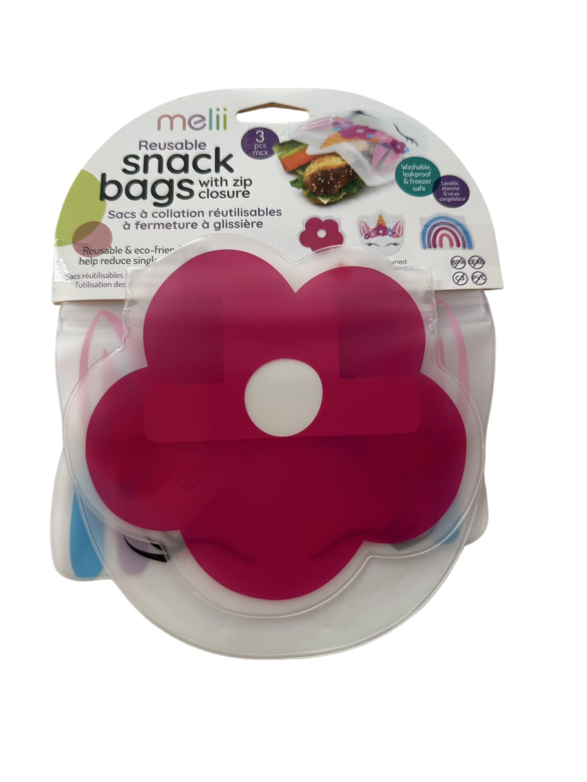 Melii Reusable Snack Bags with Zip Closure 3-Pack