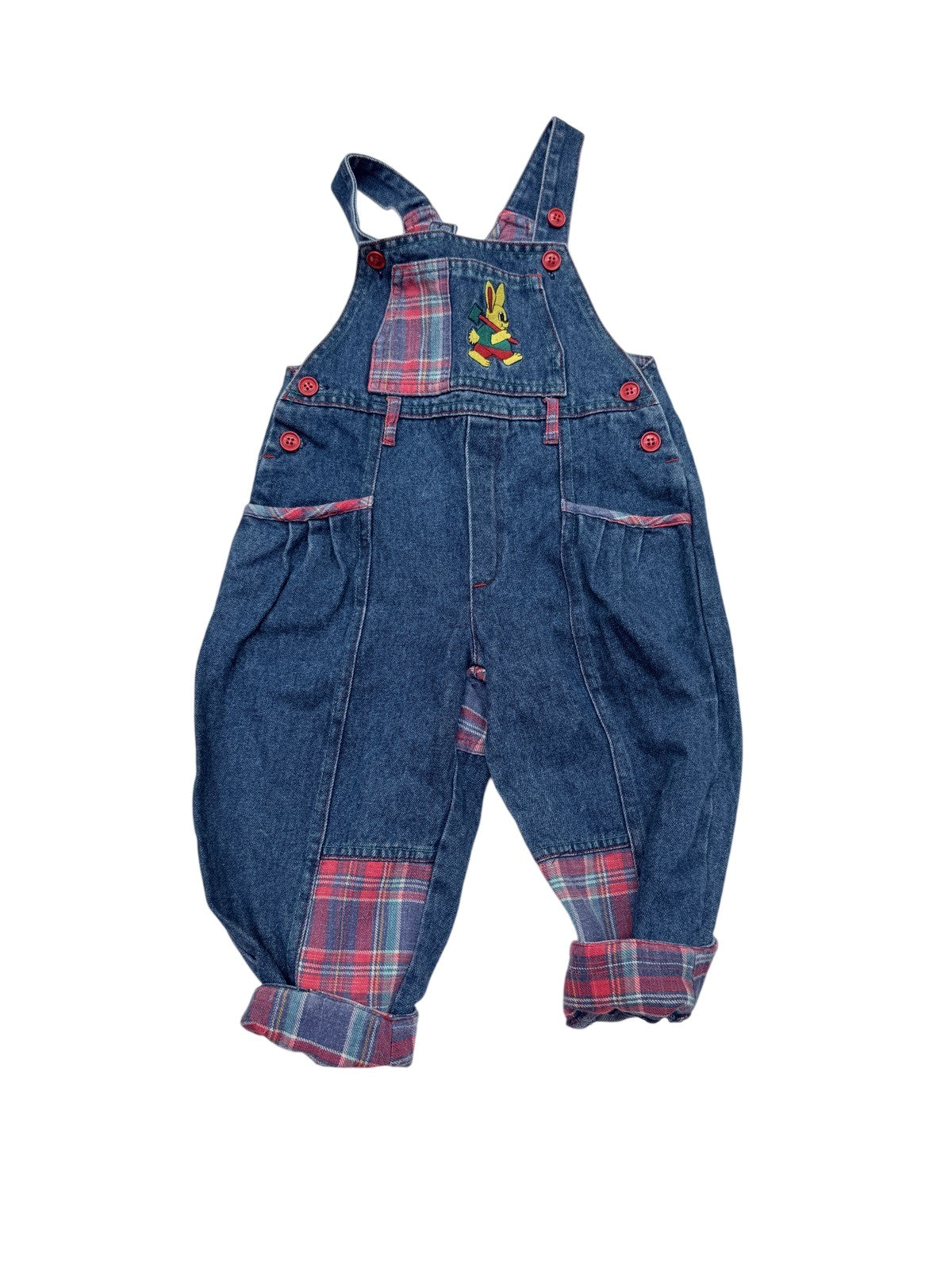 Vintage Bunny Denim Plaid Overalls Size 12-18m