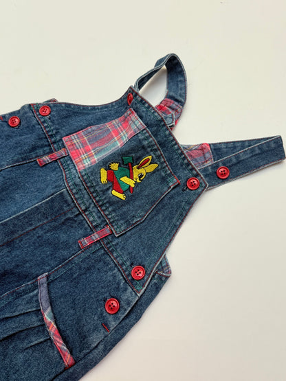 Vintage Bunny Denim Plaid Overalls Size 12-18m