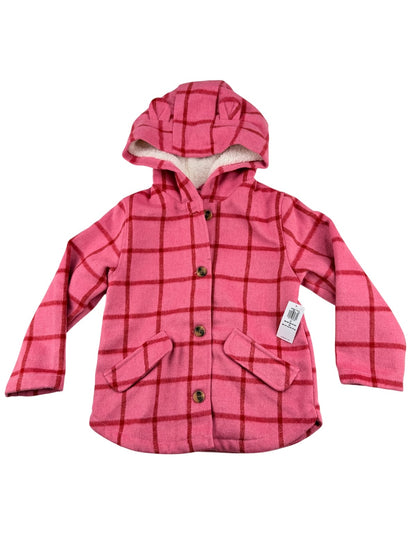 NWT - Old Navy Pink Plaid Sherpa-Lined Hooded Jacket 4T