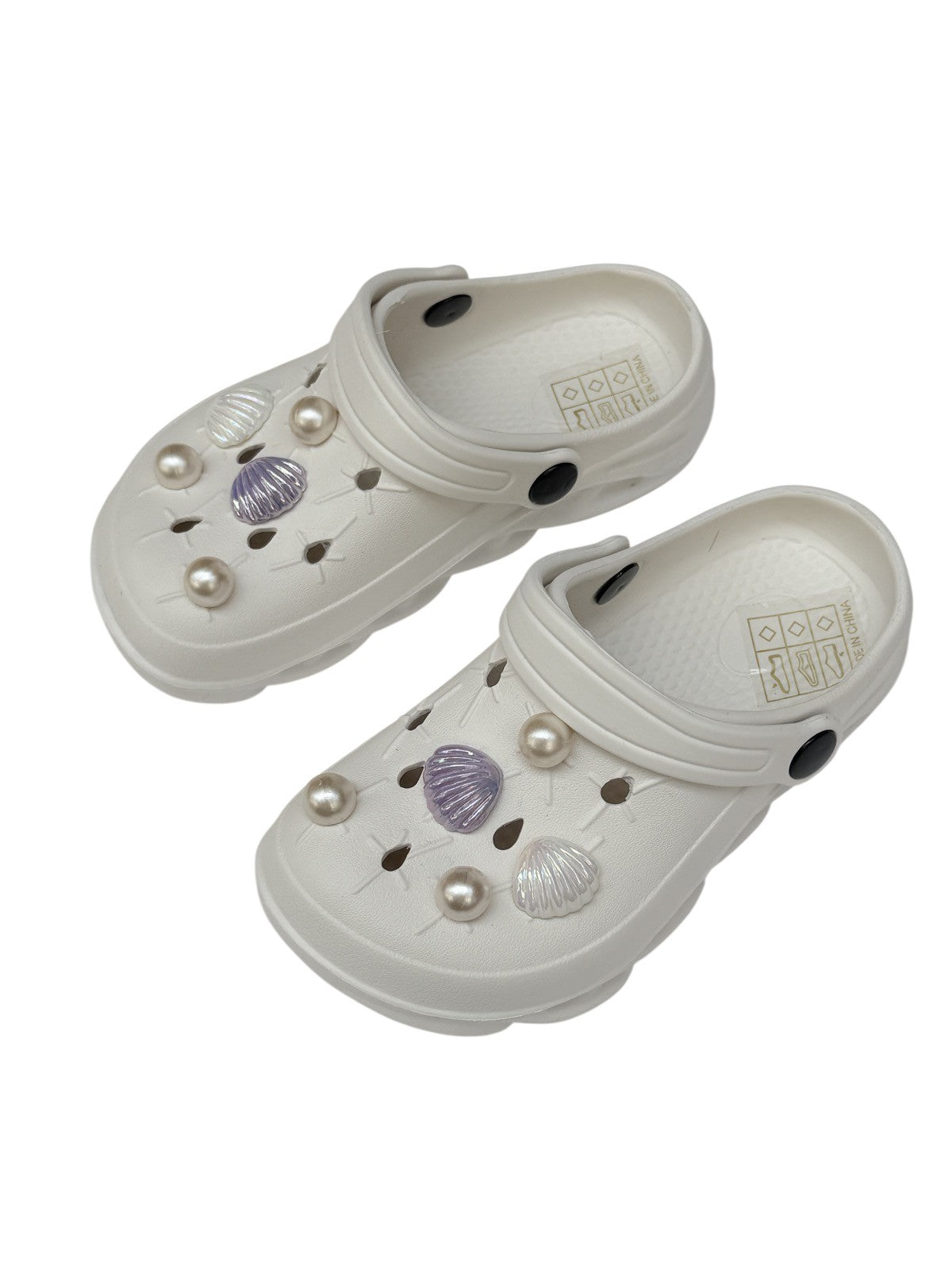 White Clog Sandals with Pearl Shell Charms Size 25-26 (8-9)