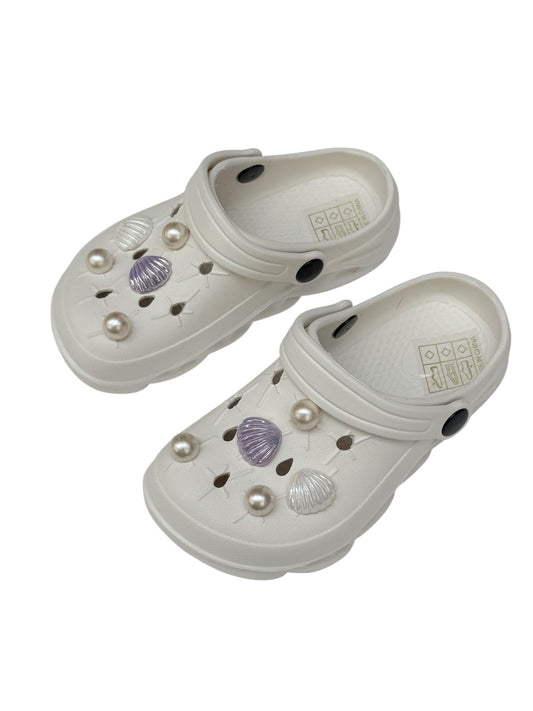 White Clog Sandals with Pearl Shell Charms Size 25-26 (8-9)
