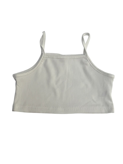 Unknown White Ribbed Crop Tank Top 100 (3-4 yr)