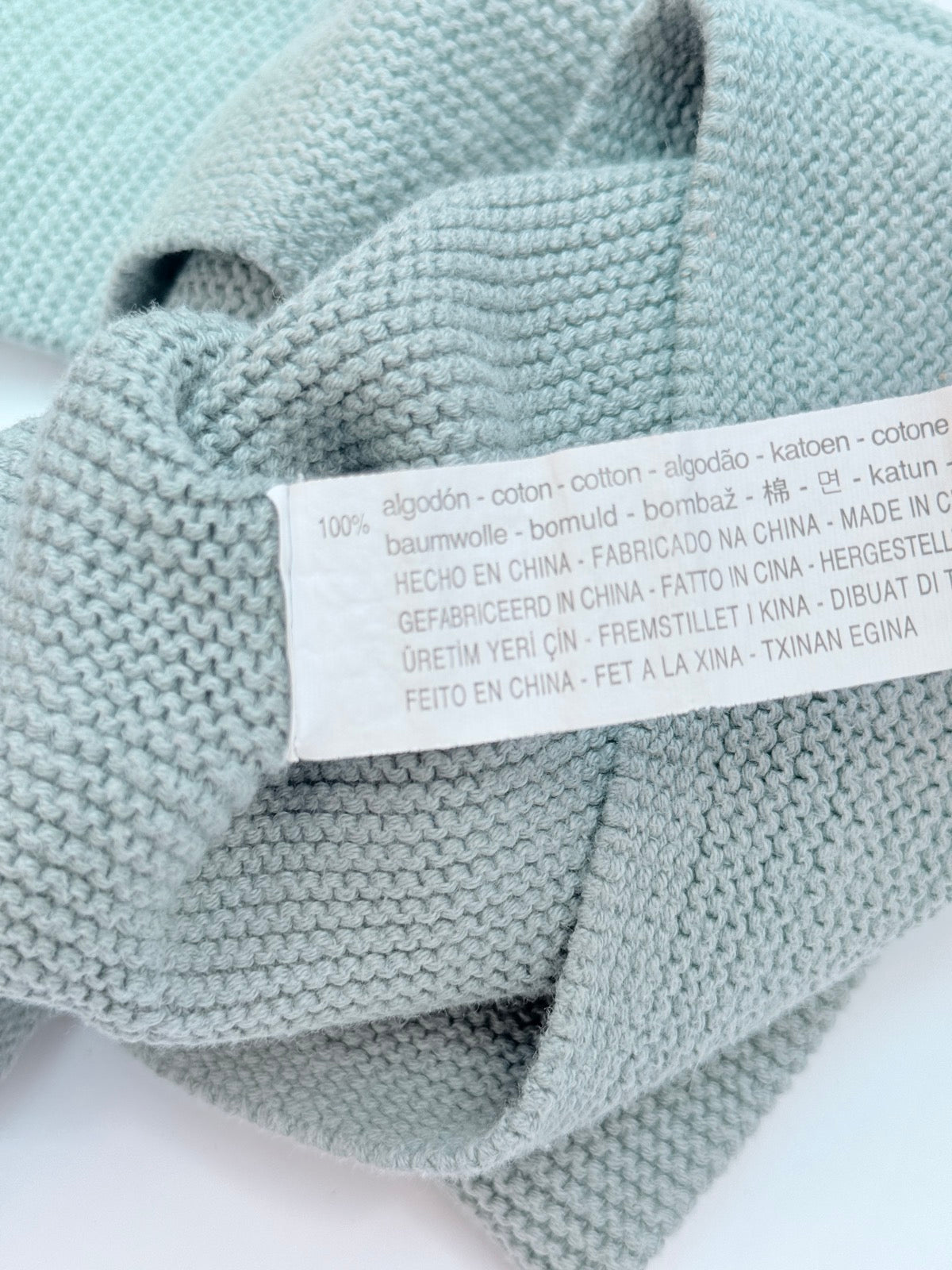 Zara Sage Green Cotton Knit Sweater 6-9M