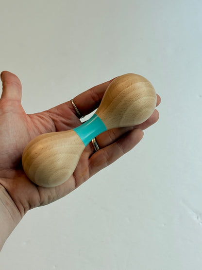 Wooden Baby Rattle Dumbbell Shape Teal