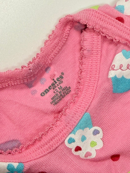 Grenouillère rose imprimée cupcake 12M
