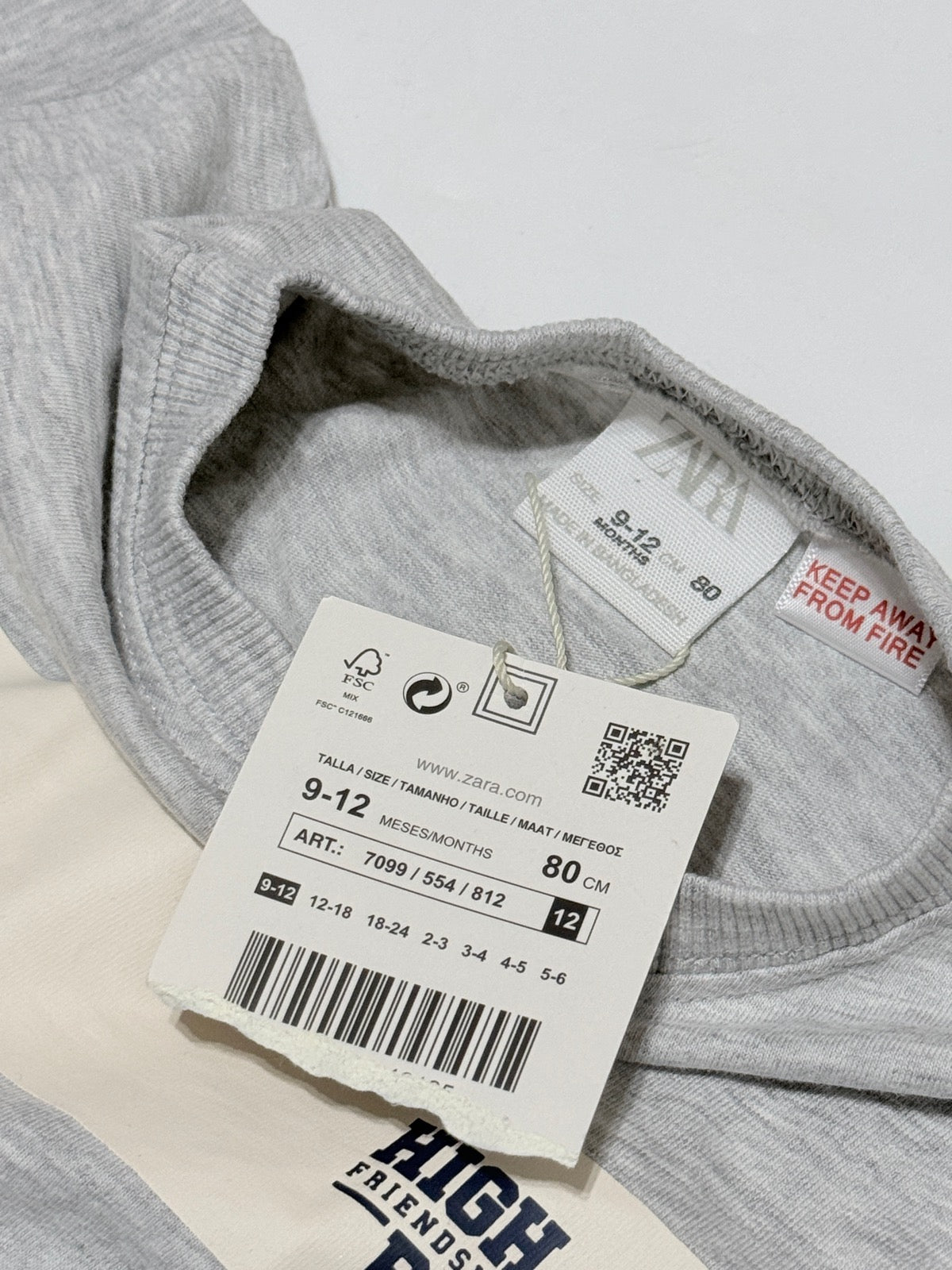 NWT - Zara Gray High Five Buddy T-Shirt 9-12m