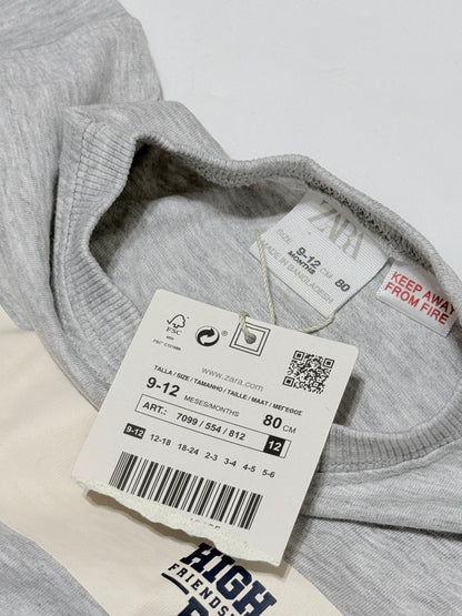 NWT - Zara Gray High Five Buddy T-Shirt 9-12m